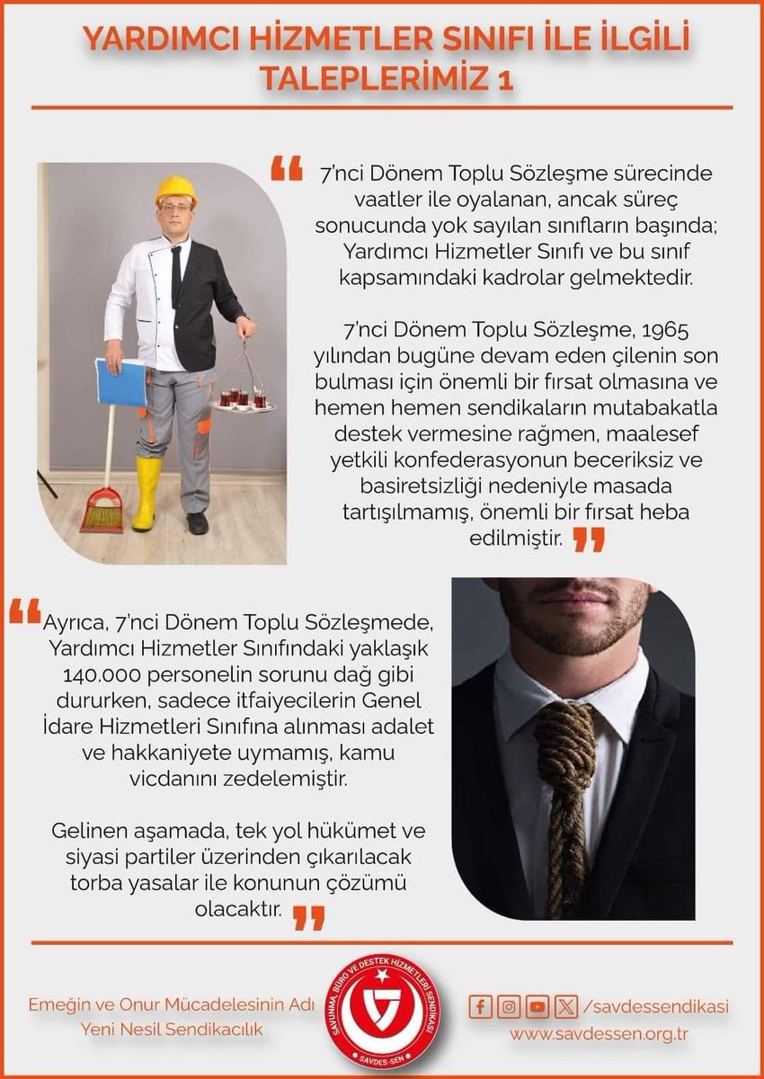 Tuncay_Cengiz_'s tweet photo. YARDIMCI HİZMETLER SINIFI KALDIRILSIN, ÇİLE BİTSİN...

Yardımcı Hizmetler Sınıfı kaldırılsın, 58 yıldır devam eden çile bitsin diyor, verilen sözler tutulsun istiyoruz.

7'nci Dönem Toplu Sözleşme sürecinin heba edilmesi ile birlikte, taleplerimizin çözüme kavuşturulması için TBMM, hükümet, siyasi partiler ve kurumlar ile koordineli çalışmalarımıza devam ediyoruz. 

Haklıyız, sonuç alınıncaya kadar mücadelemizi sürdürüyoruz.

#YardımcıHizmetlerSınıfı 
#YHS 
#YHSKaldırılsınÇileBitsin 
@RTErdogan
@tcbestepe 
@isikhanvedat 
@csgbakanligi