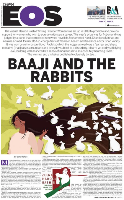 Zeenat Haroon Rashid Writing Prize for Women (@zhrwritingprize) on Twitter photo Published today in <a href="/dawn_com/">Dawn.com</a> EOS magazine: RABBITS, the prizewinning short story by Sana Mohsin <a href="/filmvillian/">Sana Mohsin</a>.
Read it here: dawn.com/news/1788273/b…
Please re-tweet <a href="/aaminaahmad/">aamina ahmad</a> <a href="/Sarwat_Y_Azeem/">Sarwat Yasmeen Azeem</a> <a href="/mohammedhanif/">Mohammed Hanif</a> <a href="/moni_butterfly/">Moni Mohsin</a> <a href="/HarounRashid2/">Haroun Rashid</a> <a href="/cwfcreatives/">Commonwealth Foundation Creatives</a> <a href="/MaaryaR/">Maarya</a> <a href="/kamilashamsie/">Kamila Shamsie</a> Published today in <a href="/dawn_com/">Dawn.com</a> EOS magazine: RABBITS, the prizewinning short story by Sana Mohsin <a href="/filmvillian/">Sana Mohsin</a>.
Read it here: dawn.com/news/1788273/b…
Please re-tweet <a href="/aaminaahmad/">aamina ahmad</a> <a href="/Sarwat_Y_Azeem/">Sarwat Yasmeen Azeem</a> <a href="/mohammedhanif/">Mohammed Hanif</a> <a href="/moni_butterfly/">Moni Mohsin</a> <a href="/HarounRashid2/">Haroun Rashid</a> <a href="/cwfcreatives/">Commonwealth Foundation Creatives</a> <a href="/MaaryaR/">Maarya</a> <a href="/kamilashamsie/">Kamila Shamsie</a>