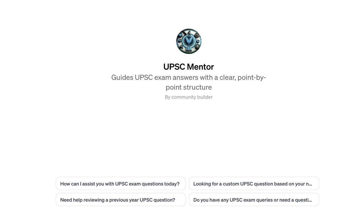 iamsshekhar's tweet photo. Many have asked me for #UPSC answer reviews. 📢 I'm sharing a chatbot built using @OpenAI's GPTBuilder tailored for #UPSC candidates. You can now get feedback on your #GS Mains answers directly from the tool. Find it at https://t.co/VkACbarnjY https://t.co/nCQseLCjo2
