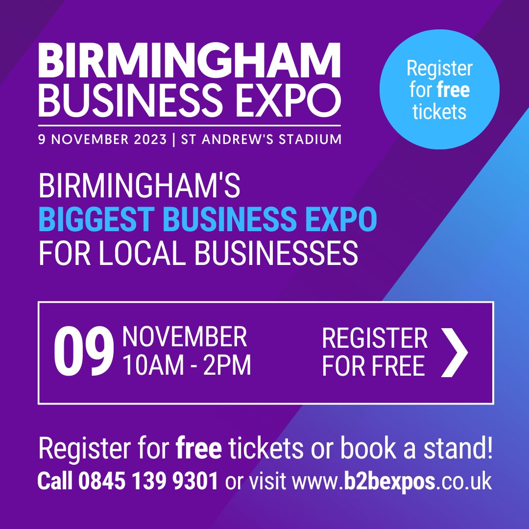 Birmingham Business Expo is the region's LARGEST and FREE business event on 9th November, b2bexpos.co.uk/event/birmingh… 🙌🙌