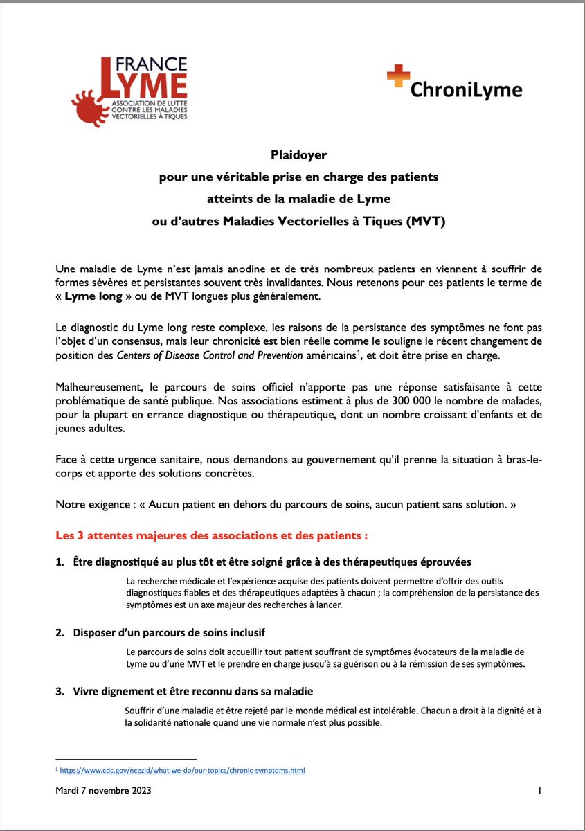 ChroniLyme's tweet photo. 🔵🔴 Le Plaidoyer de l'association ChroniLyme, un texte fort résumant nos propositions &amp; attentes dans ts les domaines concernant la maladie de #Lyme &amp; la situation des patients. Co-signé avec @francelyme avec laquelle nous faisons équipe ds le domaine de la politique sanitaire. https://t.co/cGc8WeAtye