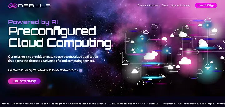 TheSurveyorCG's tweet photo. $Nebula Cloud Network is a blockchain-based platform focusing on cloud computing. Here are some of its key features and aspects:

Decentralized Cloud Computing: 
It leverages blockchain technology to offer decentralized cloud computing services.

Preconfigured AI Cloud Computing: 
Nebula provides a user-friendly platform for cloud computing, with preconfigured options that simplify the process of managing virtual machines and nodes.

Scalable and Efficient: 
The platform is designed to be scalable, supporting a wide range of cloud computing needs from basic to advanced projects.

Community-Driven: 
Nebula emphasizes community involvement. It includes a weekly snapshot voting system, allowing users to influence the development and decision-making processes.

Development Phases: 
The platform has a roadmap outlined in phases, from the launch of the Nebula dApp to the expansion of pre-built blockchain options and supporting advanced virtual computing projects.

Tokenomics: 
Nebula has its own token deployed on the Ethereum network, with a total supply of 100 million. The token allocation includes portions for the team and advisors, marketing, infrastructure, and treasury.

Collaborative Platform: 
It focuses on collaboration, making it easier for users to work together on cloud computing projects.

Multi-Phase Evolution: 
Nebula's development is staged in multiple phases: 'Nebula's Birth', 'Expanding Horizons', and 'Reaching new galaxies', each focusing on different aspects of cloud computing capabilities and collaboration features​​.

The Nebula Cloud Network seems to be an ambitious project in the cloud computing space, leveraging blockchain technology to enhance collaboration, scalability, and community involvement.

I'll post a full report in the coming days about #Nebula analysing all these above key features. 

Stay tuned and notifs on!!