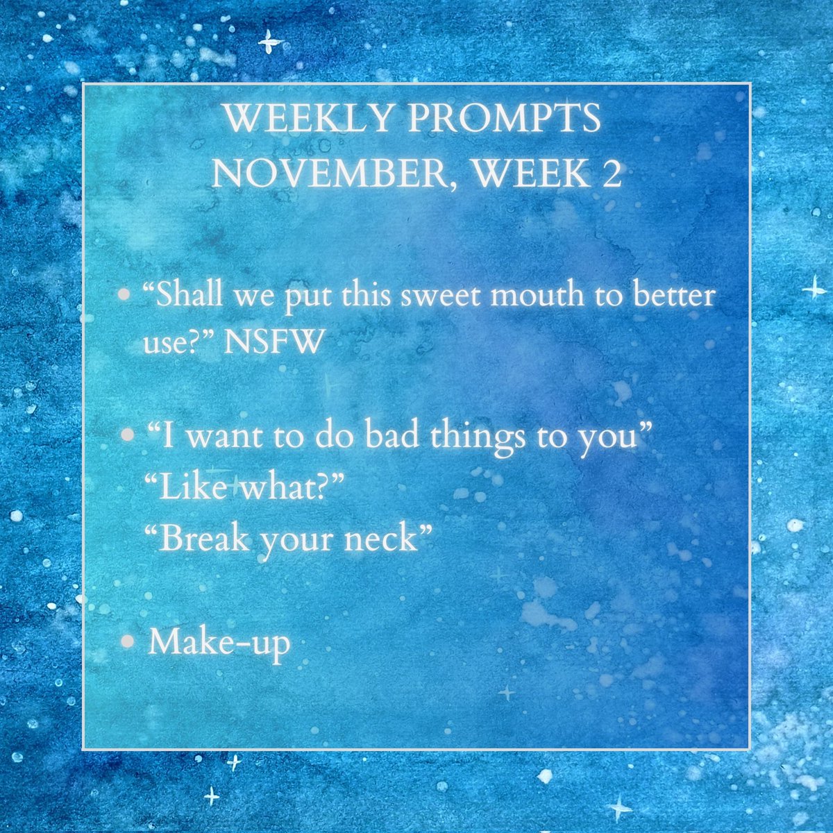 MQFest2024's tweet photo. The second week of prompts is beginning!
🍒🧹⚔️
Don't forget that there's no time limit for these prompts, and only focus on having fun!
#MQFest #MQFest2024 #TGCFevent #muqing https://t.co/6aepf1xhWj