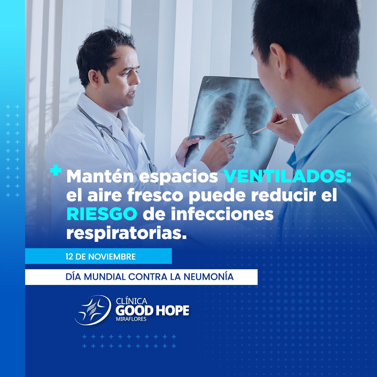 En el Día Mundial Contra la Neumonía, recordemos la importancia de la prevención, la atención temprana y la conciencia sobre esta enfermedad. Juntos, podemos trabajar para reducir su impacto y salvar vidas. 

#DíaMundialContraLaNeumonía 💙 #ClinicaGoodHope #servirsanarsalvar