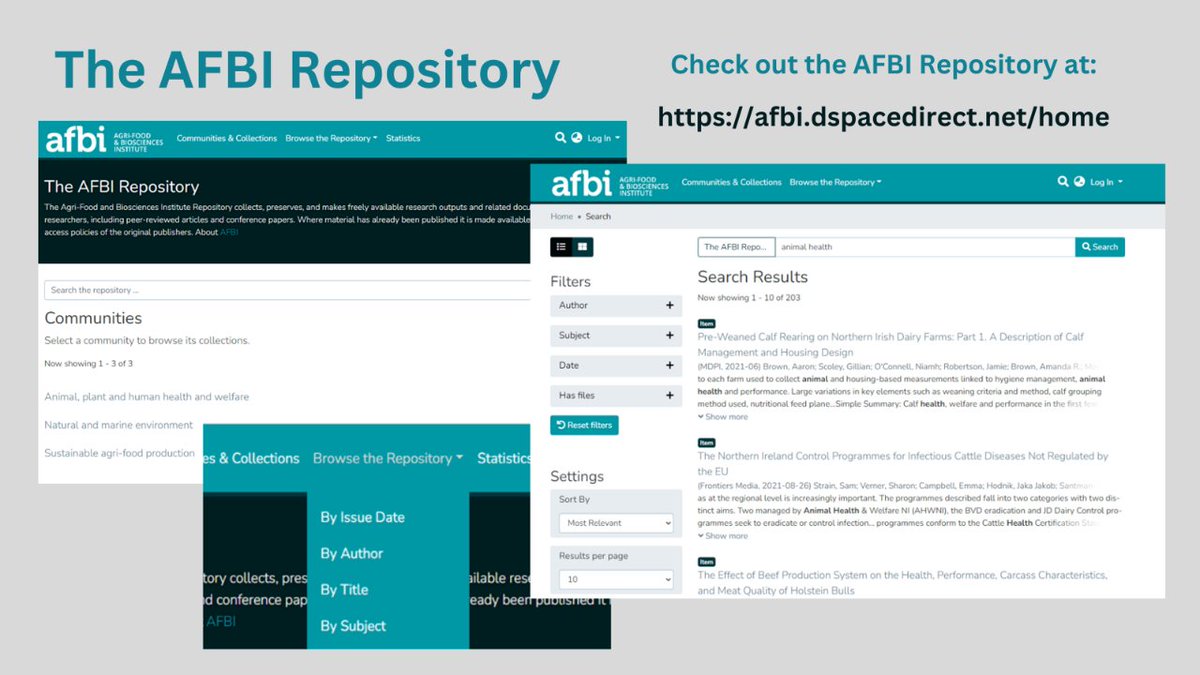 The @AFBI_NI Repository is easy to search and navigate. Browse by issue date, author, title or subject. Or simply type a term in the search box and use the filters to narrow your search. 
#AFBIresearch #InstitutionalRepository