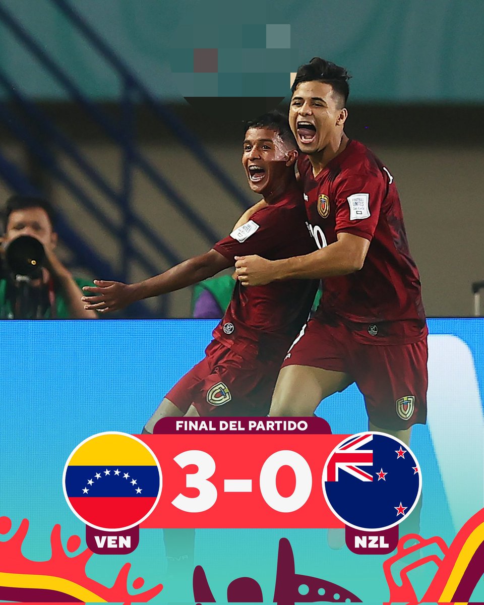 TRIUNFO HISTÓRICO DE VENEZUELA! 🇻🇪 goleó a Nueva Zelanda por 3-0 ¡PRIMERA VICTORIA! en un Mundial Sub 17.
Martínez y Romero  (doblete)
#12Nov
#ChocaEsos5PorElEsequibo 
Mi pana, nuestro territorio se defiende. ¡Participa en el Referendo Consultivo 3D
<a href="/NicolasMaduro/">Nicolás Maduro</a> 
<a href="/dcabellor/">Diosdado Cabello R</a>