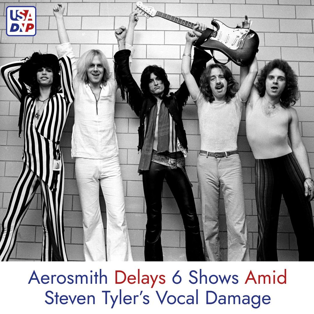 UsaDnp's tweet photo. Due to #StevenTyler's vocal cord injury, six upcoming shows postponed. Current tickets remain valid for rescheduled dates. We appreciate your understanding &amp; wish Steven a speedy recovery. Stay tuned!🎸
Know More: https://t.co/L66Af8F9Dr
#USADNP #Aerosmith #CelebrityNews #USNews https://t.co/qy6HOPF8p9