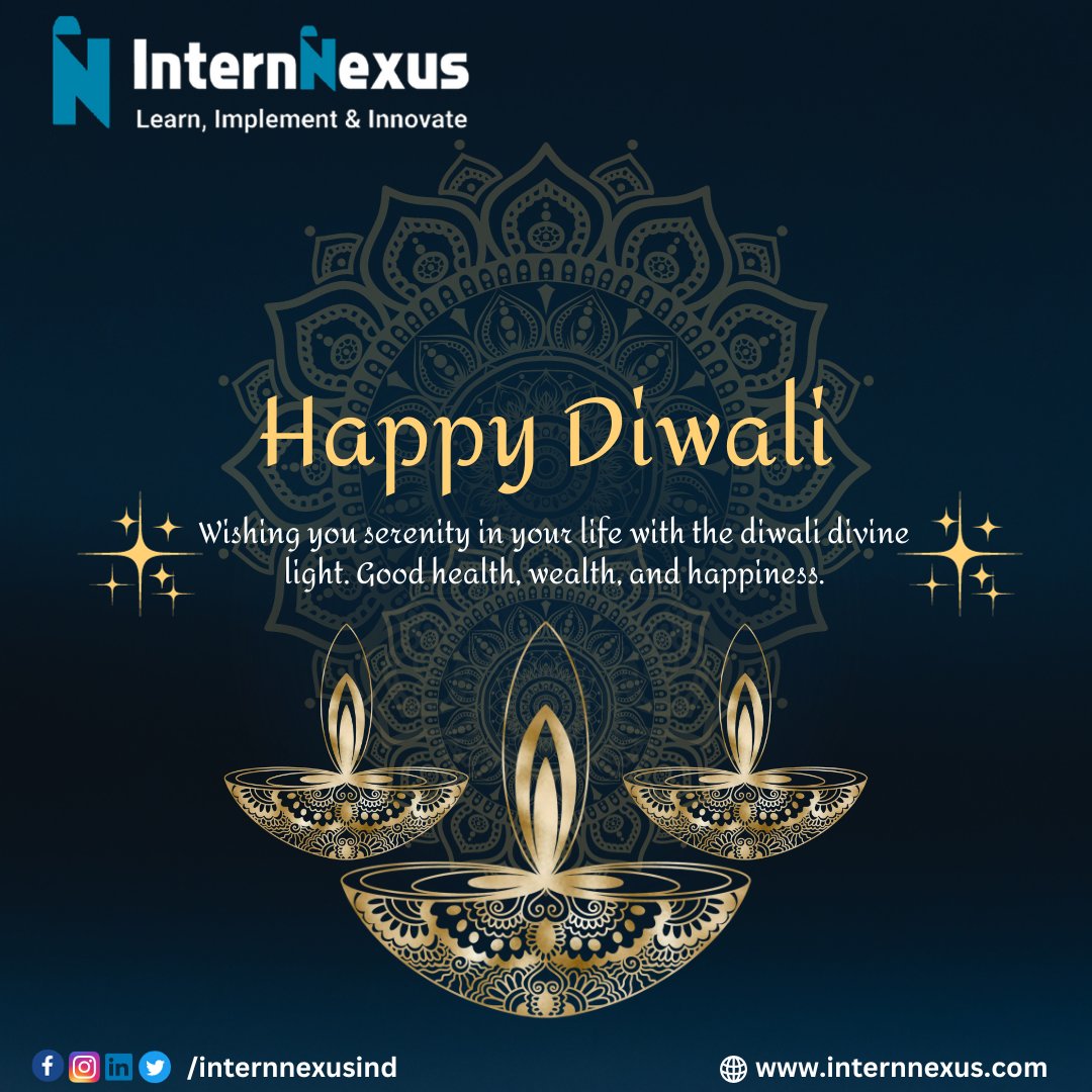 Internnexusind's tweet photo. "Wishing you a Diwali filled with light, love, and laughter!✨May the glow of Diyas brighten your path to success. 🪔✨
Happy Diwali from the Internnexus Team!" 🪔✨
#HappyDiwali #InternnexusCelebrates #InternNexusWishes #InternNexusTechies #TechnologyAndInnovation https://t.co/qJKDO29sMg