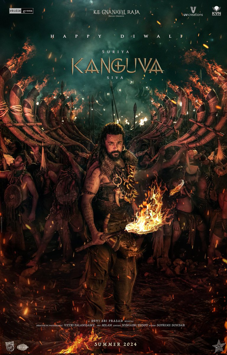 StudioGreen2's tweet photo. Lighting up your Diwali with the torches of ancient glory🔥🎇

Team #Kanguva🦅 wishes you all a #HappyDiwali🪔

@Suriya_offl @DishPatani @directorsiva @ThisIsDSP @GnanavelrajaKe @UV_Creations @KvnProductions @saregamasouth @vetrivisuals @supremesundar https://t.co/dUlAKZKufA
