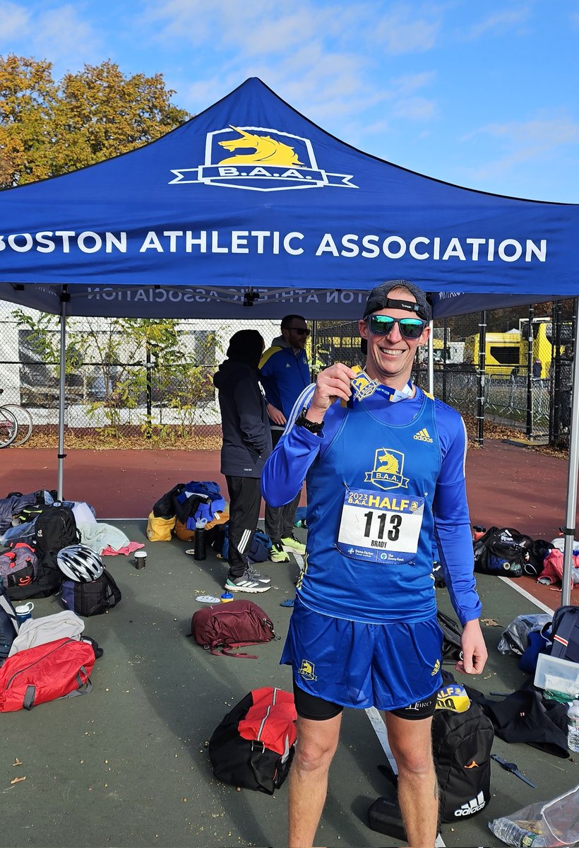 Great day at the BAA Half Marathon. Tough course, net uphill. But that didn't slow me down much. 1:19:08. Worked hard for that one. Fastest I've run in 4 years, and by this time next year, I'll be taking down all my previous PRs #workhard #runfast