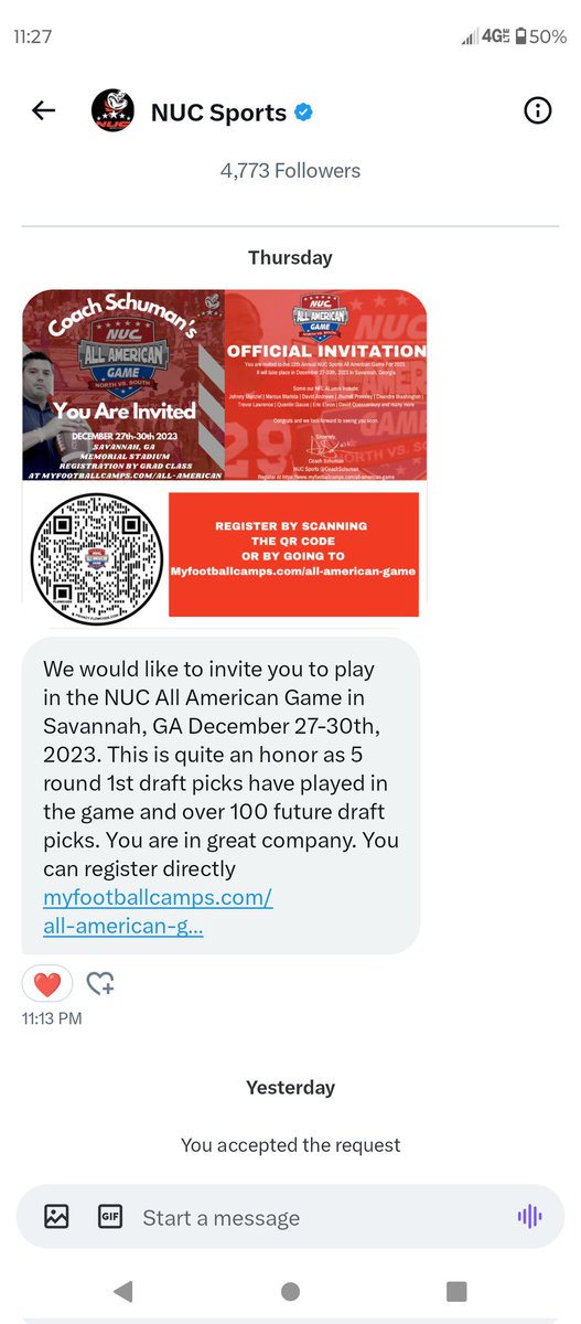 Blessed to receive another invite to play in the ALL AMERICAN GAME  in GA <a href="/ChrisGriggs9/">Chris Ace Griggs</a> <a href="/NechoCarroll/">Necho Carroll</a>  @Mason_PFN <a href="/CarrollCity/">Nolan Carroll</a> <a href="/Coach_KKelly/">Kevin Kelly</a>