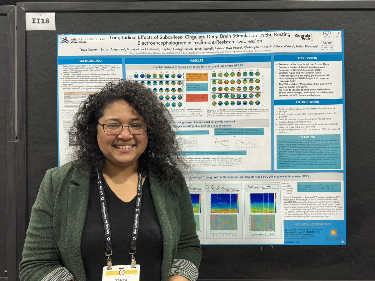 #TanyaNauvel presenting her latest #EEG findings at @sfn2023 new findings to define cortical biomarkers that track depression recovery with #SCC#DBS complementing our recent LFP findings nature.com/articles/s4158…