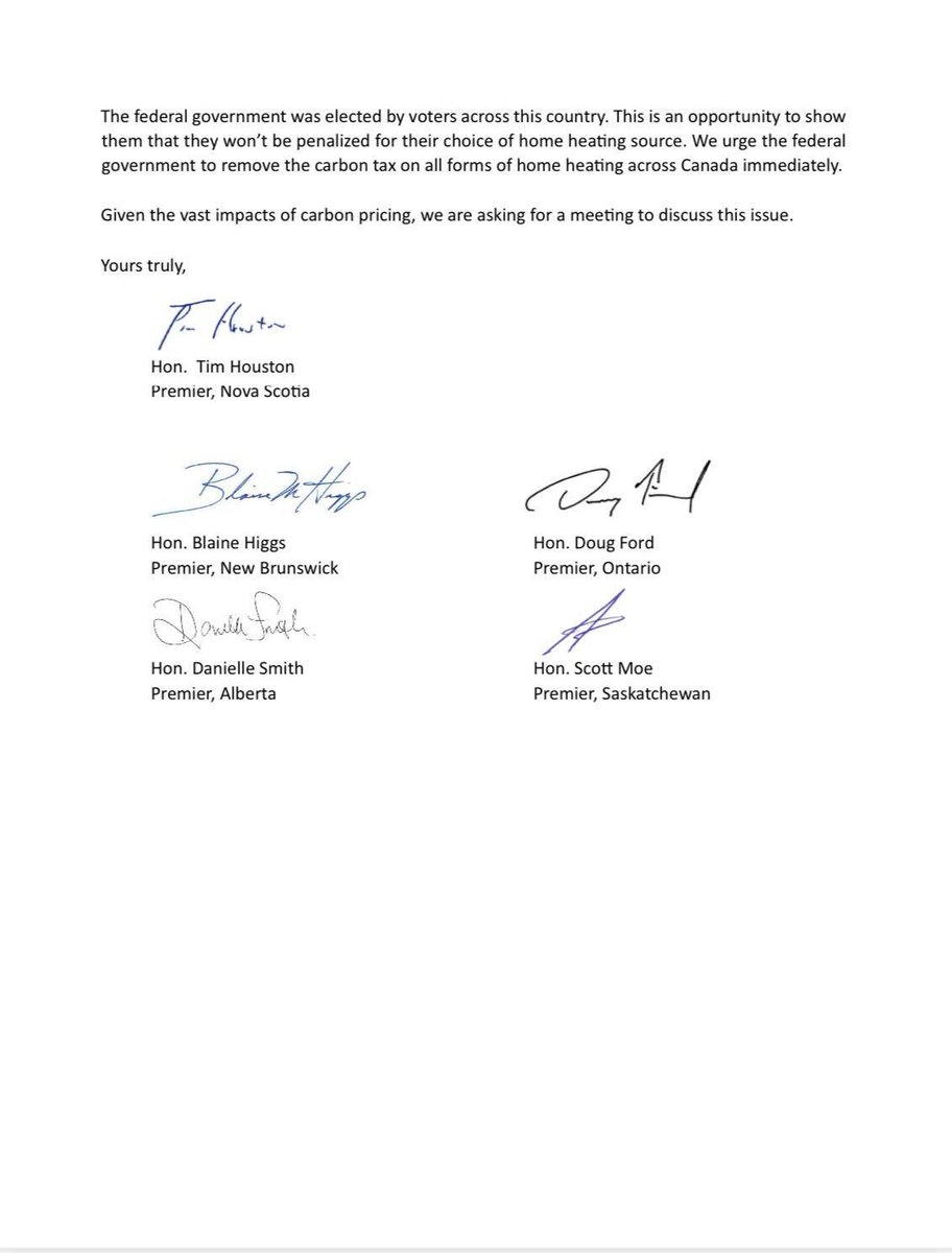 premierbhiggs's tweet image. I joined the Premiers of Ontario, Saskatchewan, Alberta and Nova Scotia calling on the Prime Minister for a meeting on carbon tax fairness for all households across Canada.
 
With winter quickly approaching, Canadians shouldn't have to choose between heating their homes or…