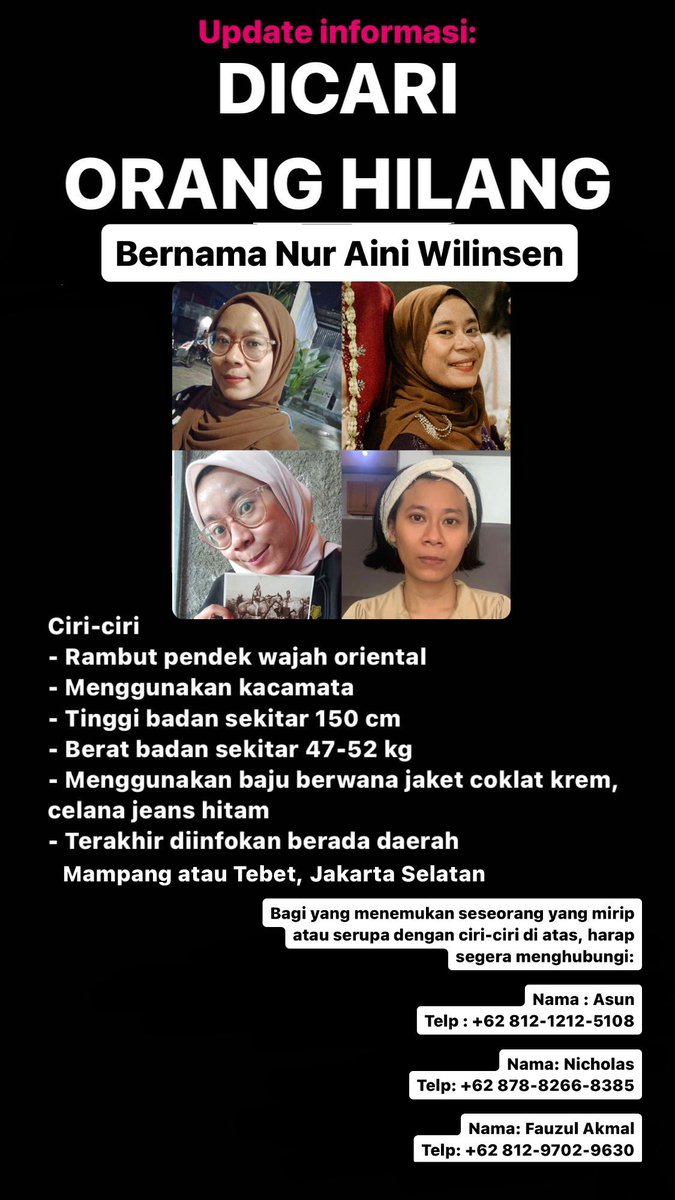 TWITTER PLS DO UR MAGIC 😭

Temenku nggk ada kabar semenjak Rabu malam dan sampai sekarang kita semua (teman &amp; keluarga) nggk bisa ngebubungin dia sama sekali. 

Tolong kalo teman-teman yg sempat melihat ciri-ciri yg ada di foto ini, hubungi kami 🙏🏻