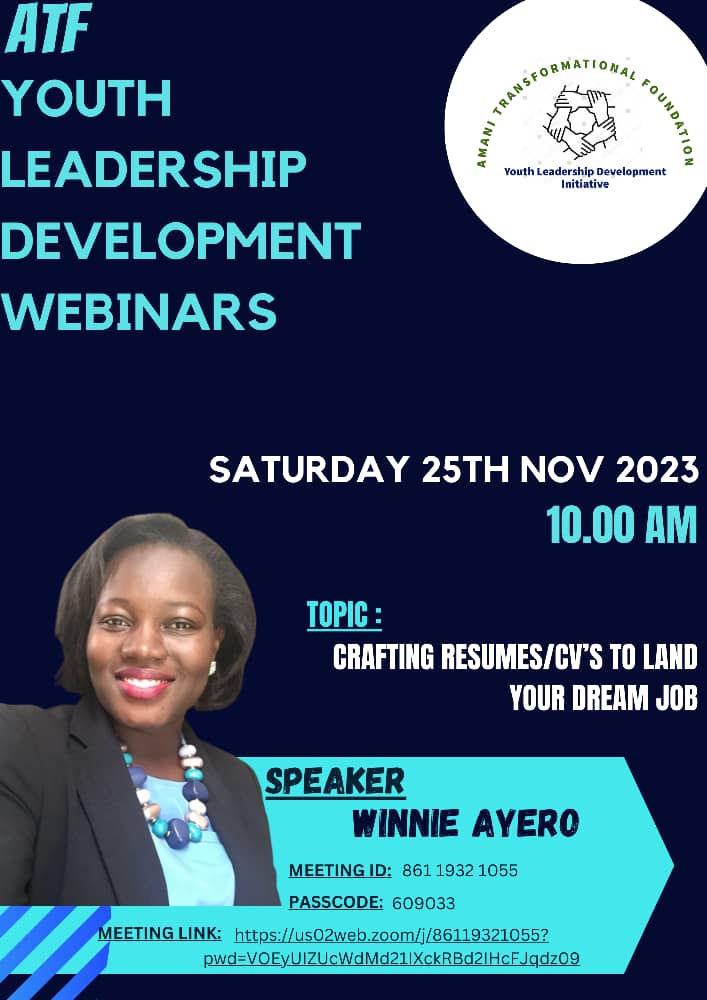 Under the Youth Leadership Development Initiative, We have been having a series of zoom webinars targeted towards positively impacting the general well being of the youth. 

Zoom meeting link: https://us02web.zoom/j/86119321055?pwd=VOEyUIZUcWdMd21IXckRBd2IHcFJqdz09