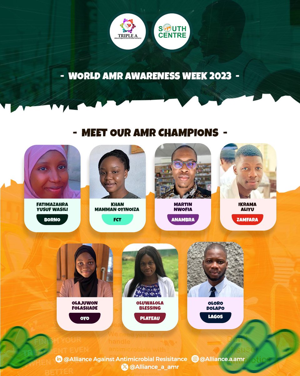 We’re excited to unveil the faces of our 15 AMR Champions that will be leading 15 unique projects across 15 states in Nigeria for the “Meet the Public where they are” initiative which is done in collaboration with <a href="/South_Centre/">South Centre</a> for #WAAW2023

#AMRChampions
#YouthAgainstAMR
 #AMR