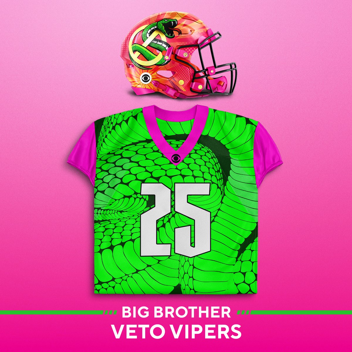 Big Brother (@cbsbigbrother) on Twitter photo We've got the name, and the helmet — now it's time to pick your winning jersey for the #BB25 Veto Vipers! 🐍 Will it be number 5 or number 25!? Let us know in the comments below 👇 and gear up for the <a href="/NFLonCBS/">NFL on CBS 🏈</a>. We've got the name, and the helmet — now it's time to pick your winning jersey for the #BB25 Veto Vipers! 🐍 Will it be number 5 or number 25!? Let us know in the comments below 👇 and gear up for the <a href="/NFLonCBS/">NFL on CBS 🏈</a>.