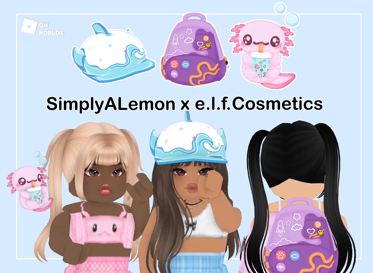 👁simplyalemon x e.l.f Cosmetics     

👄I had the pleasure of creating 3 unique items for @elfcosmetics! 

😍You Can find them with the links below! 
#elfpartner #eyeslipsface #RobloxUGC