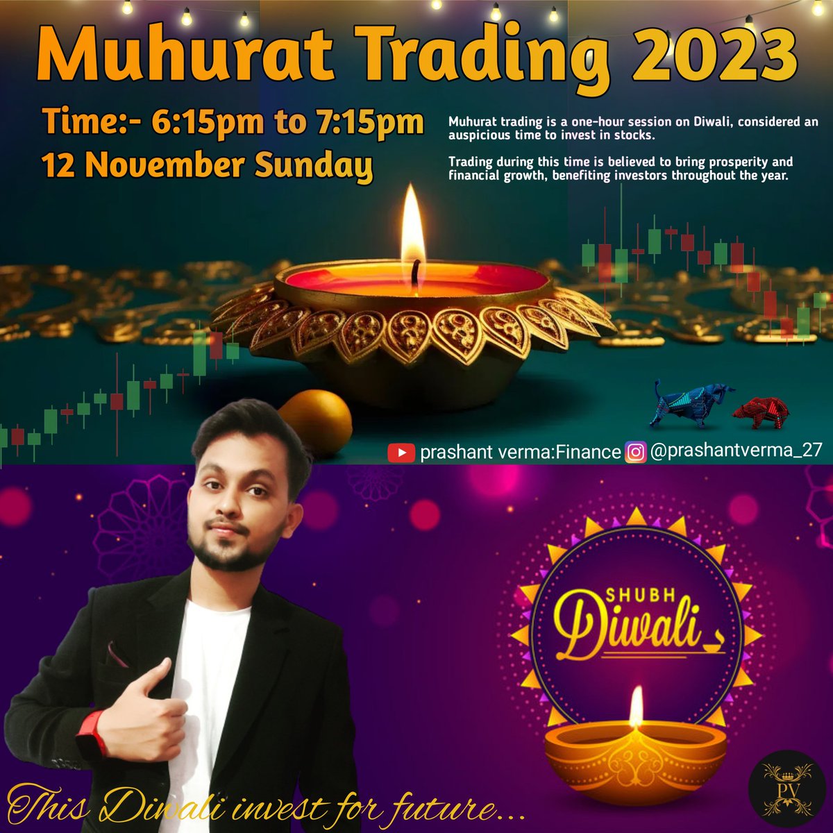 Prashant27001's tweet photo. मुहूर्त ट्रेडिंग...🪔
Stock Market इस बार sunday को भी खुलेगी😍
#prashantverma #stockmarket #muhurattrading2023 #tradingondiwali #sharemarket #prashantverma27 https://t.co/Wi9dn7NcSL