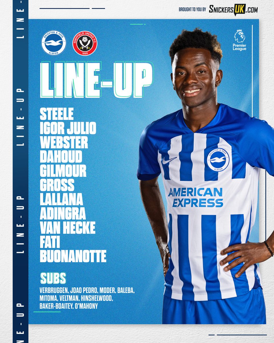 OfficialBHAFC's tweet image. TEAM NEWS! 🚨 Here's our starting XI to face @SheffieldUnited in the #PL. 👀📝

📲 snickersuk.com // #BHAFC 🔵⚪️