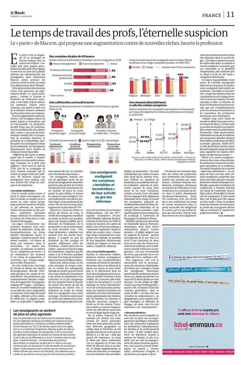 👉Explosion des démissions&suicides
👉Salaires bas
👉Classes les + chargées d'Europe 
👉Recours aux jobdatings
👉Profbashing car méconnaissance de la réalité du temps de travail 
👉Inclusion sans moyens
👉+ d'heures annuelles devant élèves
👉Com' mensongère du MEN
Voili voilou