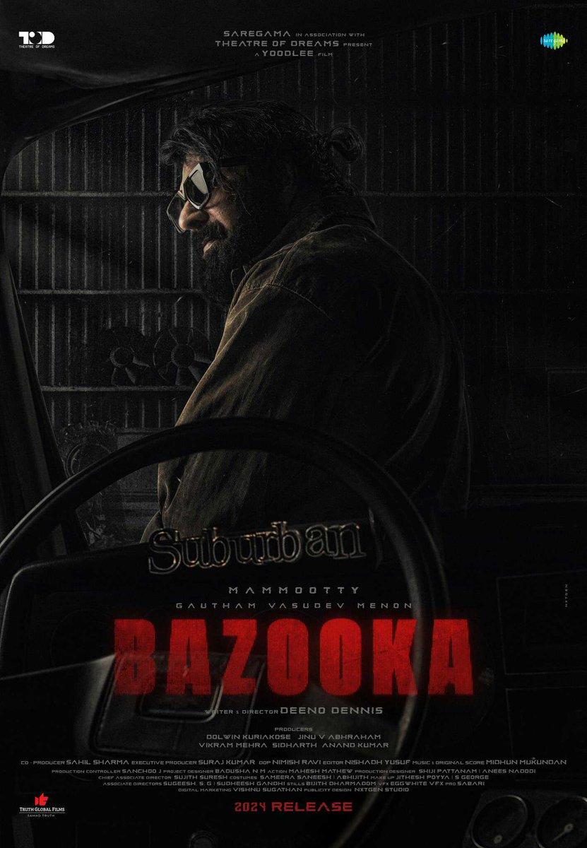 #Bazooka Second look Poster 🔥👌

#Mammootty #Saregama #DinoDennis #TheatreofDreams #TruthGlobalFilms  #BazookaMovie
