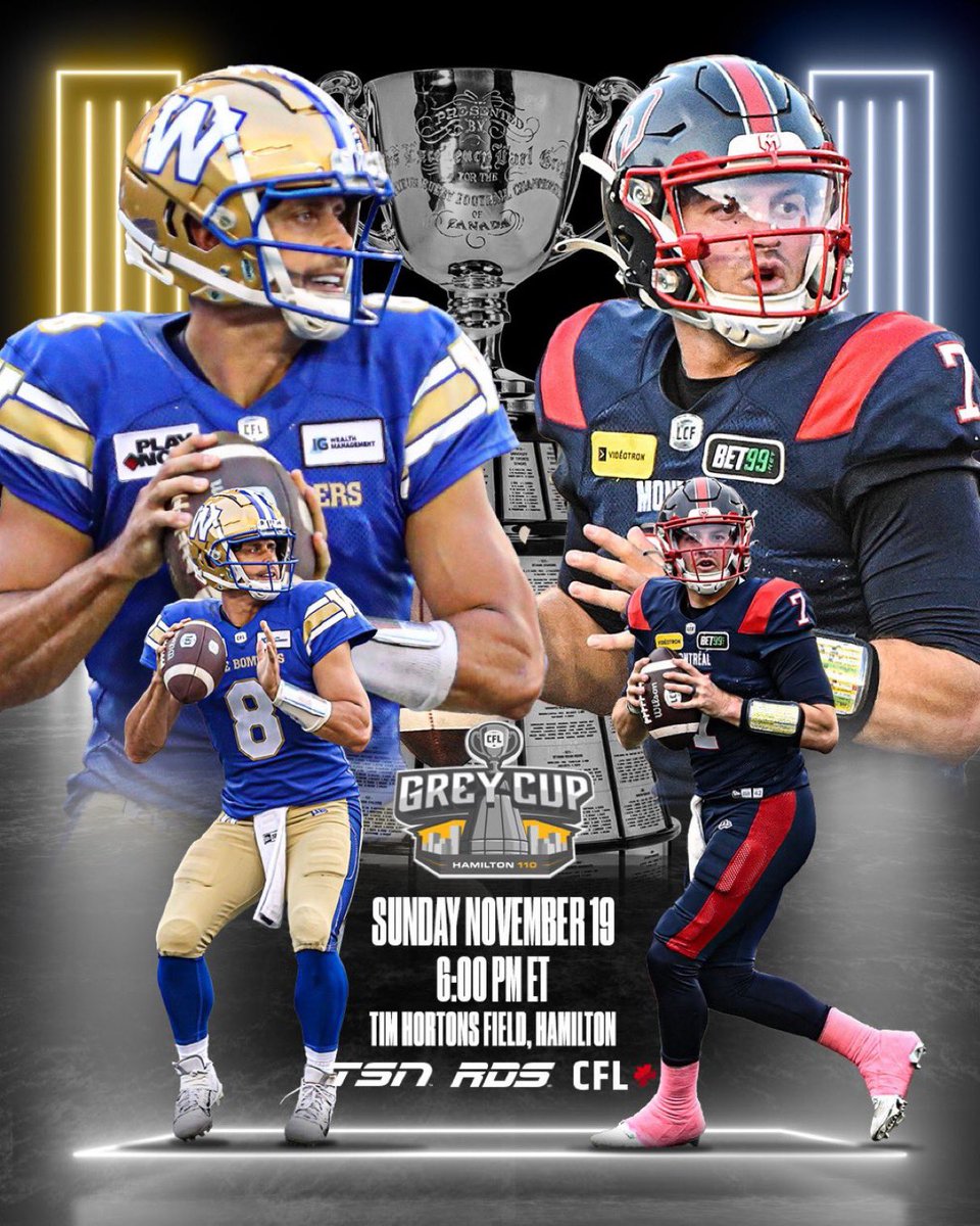 #CFLPlayoffs #GreyCup  #Hamilton 
Looking forward to seeing everyone in Hamilton ~ should be an exciting game!  This is the first ever Montreal v Winnipeg Grey Cup!!