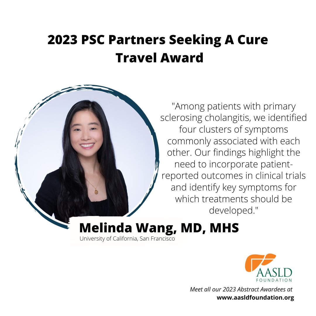 AASLD Foundation (@aasldfoundation) on Twitter photo Research by <a href="/MelindaBWangMD/">Melinda Wang</a> emphasizes the complexity of symptoms PSC patients experience & highlights the importance of considering these symptoms in clinical trials and future research. Learn more about why this research received a 2023 Abstract Award at aasldfoundation.org Research by <a href="/MelindaBWangMD/">Melinda Wang</a> emphasizes the complexity of symptoms PSC patients experience & highlights the importance of considering these symptoms in clinical trials and future research. Learn more about why this research received a 2023 Abstract Award at aasldfoundation.org