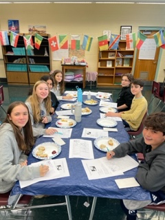 WVMSDragons's tweet photo. As part of their unit on food, 8th grade French Ss participated in a cheese tasting. Ss tried boursin, brie and gruyรจre along with jam and baguettes, took notes on the different textures and flavors of cheese and ranked the cheeses in French ๐ซ๐ท๐ง #FrenchFun #WVMS #LMSD https://t.co/QBVa4Y4fnn