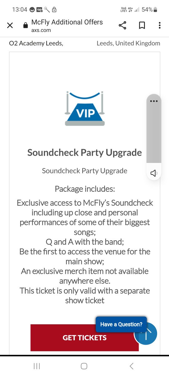 I paid for VIP with AXS and purchased  an normal ticket  with ticketmaster. No idea what time to turn up. But I will arrive early. Going to bring my power pack to charge me phone and ID cause  I look underage. I hope it will be worth it and im going alone. 
<a href="/AXS_UK/">AXS_UK</a> <a href="/mcflymusic/">mcfly</a>