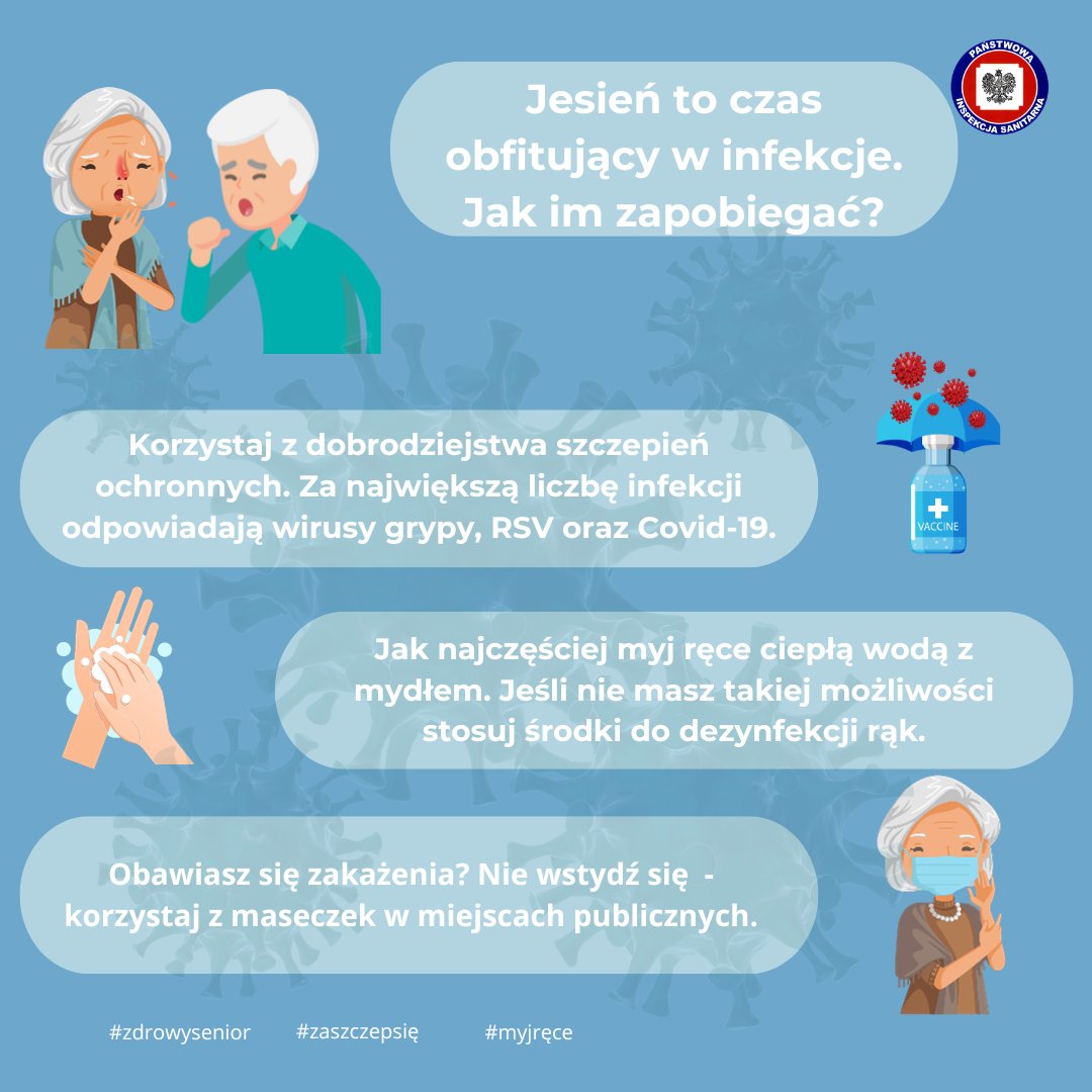 PsseRypin's tweet photo. #zdrowysenior Jesień to sezon wzmożonych infekcji. Mamy sposoby by z nimi walczyć i uniknąć niebezpiecznych powikłań zdrowotnych. Szczepienia, częste mycie rąk, czy troszkę już zapomniana maseczka mogą ochronić nas przed zachorowaniem. Ważna również #zdrowadieta bogata w warzywa. https://t.co/5oVspshYjm