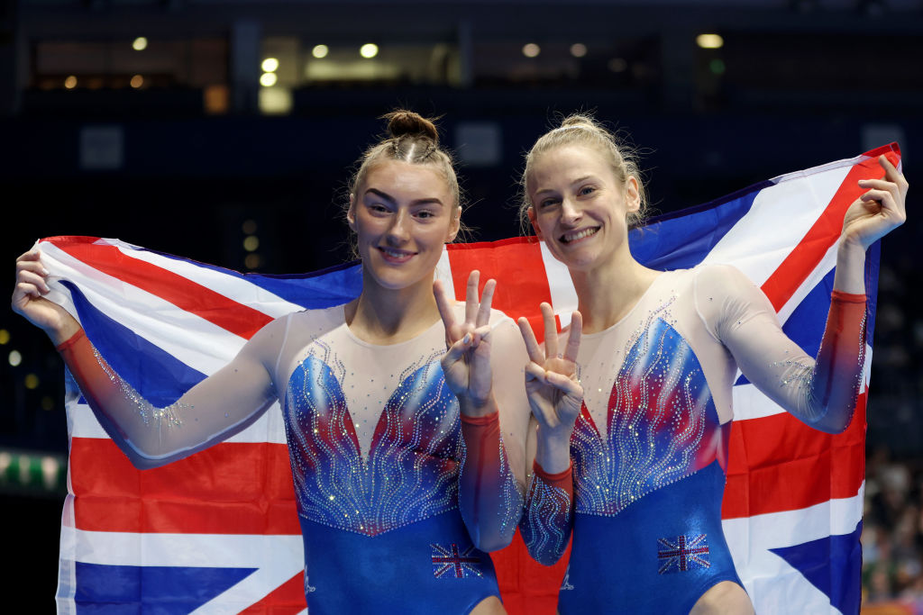 TeamGB's tweet image. Those medal-winning feelings ☺️

Both Izzy Songhurst and Bryony Page are now looking to add to their collection in the individual event, live on @BBCiPlayer 📺

#WTGC2023 | #TRAWorlds2023