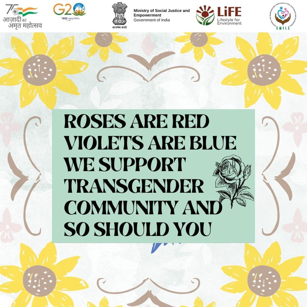 MOSJE supports transgender persons and aims to provide them with opportunities needed for their well being and growth. #transgender #trans #lgbt #lgbtq #pride #queer #nonbinary @mygovindia @MIB_India @PIB_India @MSJEGOI @Drvirendrakum13 @saurabhgarg