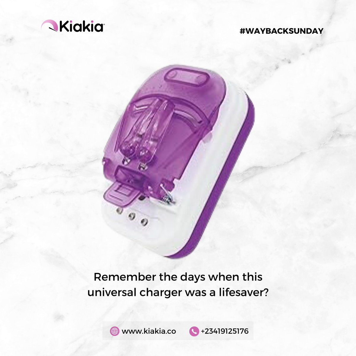 kiakia_co's tweet photo. No more searching for the right charger the universal charger did it all! Who still has one lying around?
#WayBackSunday #KiakiaSunday https://t.co/dFV2E5VAFQ