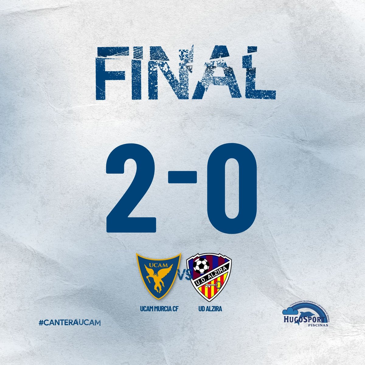 <a href="/UDAlzira/">UD Alzira</a> 𝐉𝐔𝐕𝐄𝐍𝐈𝐋 𝐀 | 

¡¡LA VICTORIA SE QUEDA EN CASA!!

Gran triunfo (2-0) de nuestros canteranos ante la <a href="/UDAlzira/">UD Alzira</a>. 

🏟️ Mpal. Santiago El Mayor.

⭐️ 𝐏𝐢𝐬𝐜𝐢𝐧𝐚𝐬 𝐇𝐮𝐠𝐨𝐬𝐩𝐨𝐫𝐭 

#UCAMMurciaAlzira | #CanteraUCAM