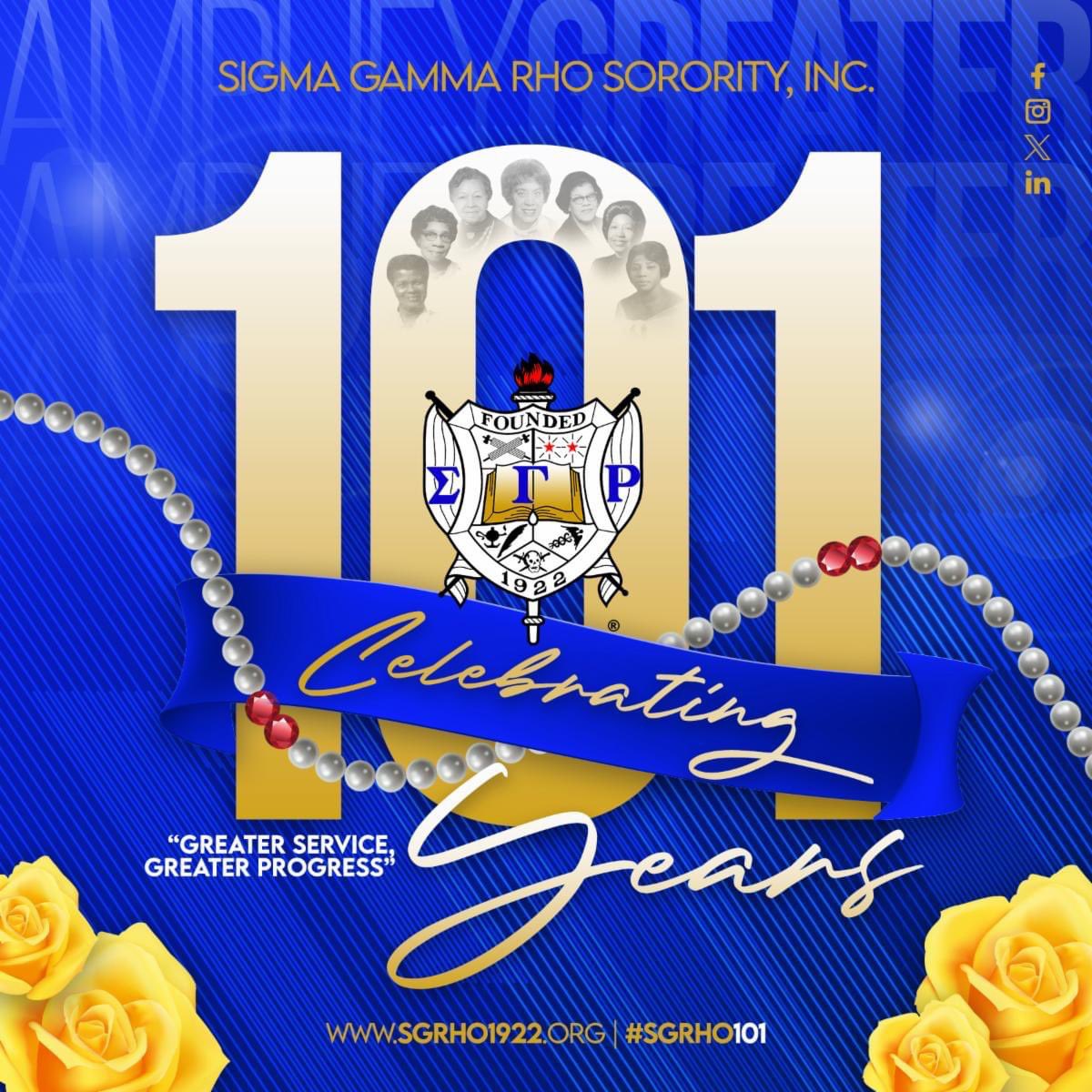 Happy 101st Founders' Day to the Greater Women of Sigma Gamma Rho Sorority, Incorporated 💙💛🐩

#SigmaGammaRho #DOSProud #GreaterWomenGreaterWorld #SGRho101 #AmplifyGreater #FoundersDay