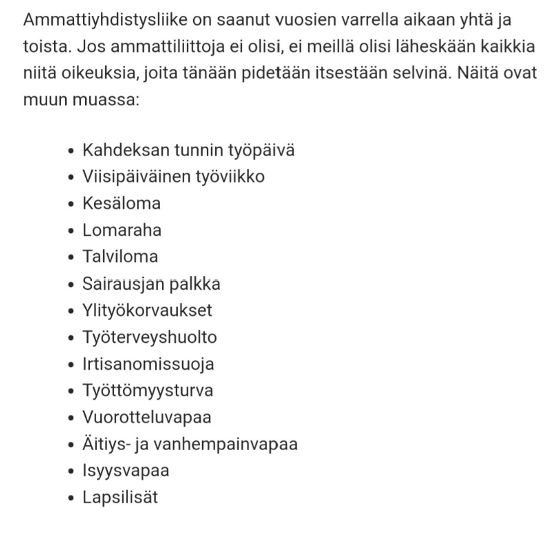 Nyt on hyvä aika erota YTK.sta <a href="/YTKpalvelut/">YTK</a> ja liittyä ammattiliittoon!  YTK on työnantajien kusetus duunareita kohtaan. YTK ei neuvottele työehdoista. Useimmilla unohtuu mitä kaikkea olisimme ilman jos AY ei olisi neuvotellut näitä meille. Tässä muutamia tärkeimpiä: