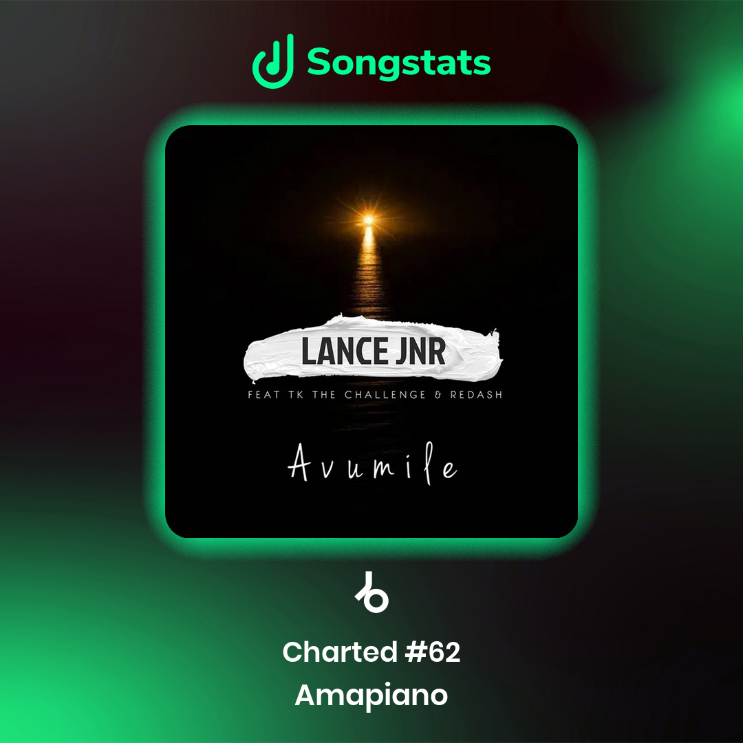 SongstatsApp's tweet photo. @lancejnrdj Love your new release!! "Avumile" reached #62 in the Amapiano Charts on Beatport! https://t.co/1CPnx6I9JX