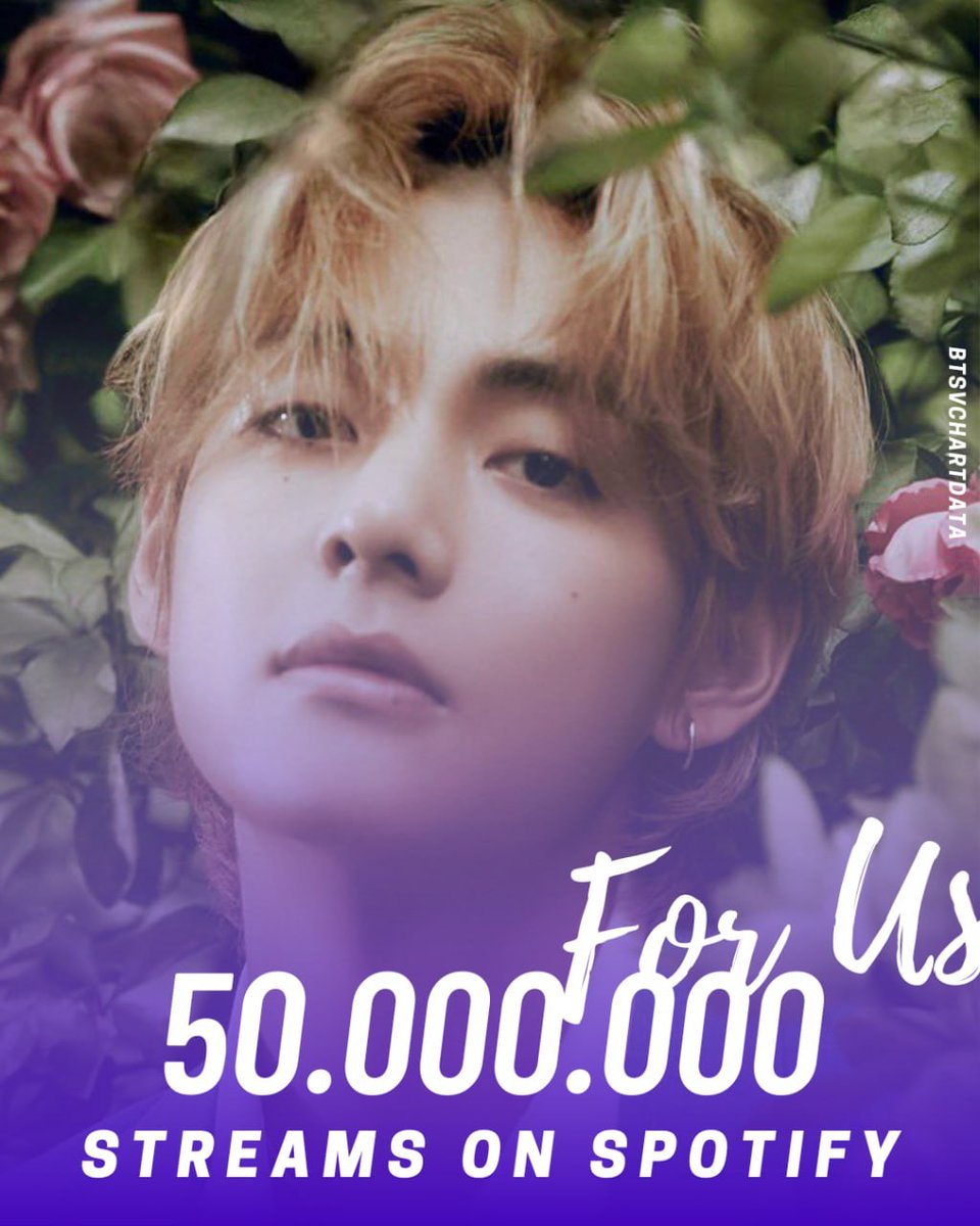 BTSVChartData's tweet photo. For Us by V has surpassed 50,000,000 streams on Spotify! https://t.co/IxrwbNoq0W