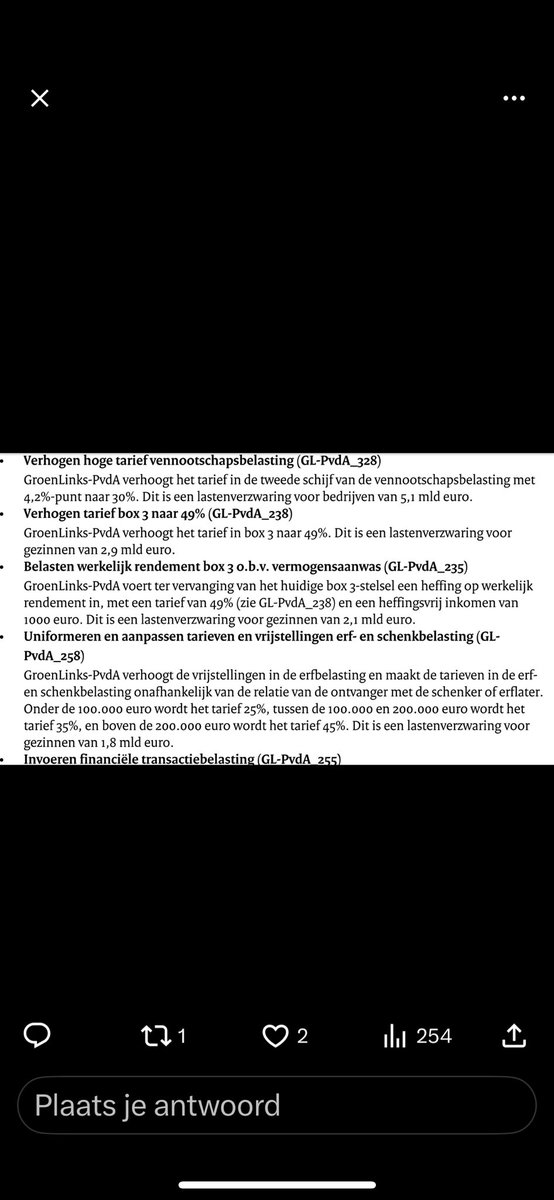 GroenLinks/PvdA wil dat kinderen die erven evenveel belast worden als (verre) familie. 
Absurde tarieven:
25% onder 100.000
35% tussen 1 en 2 ton
45% boven 200.000
Lastenverzwaring 1,9 mld
Bijna verdubbeling Successierecht
Jaarlijks veel schenken.
⁦<a href="/NOS/">NOS</a>⁩ ⁦<a href="/telegraaf/">De Telegraaf</a>⁩