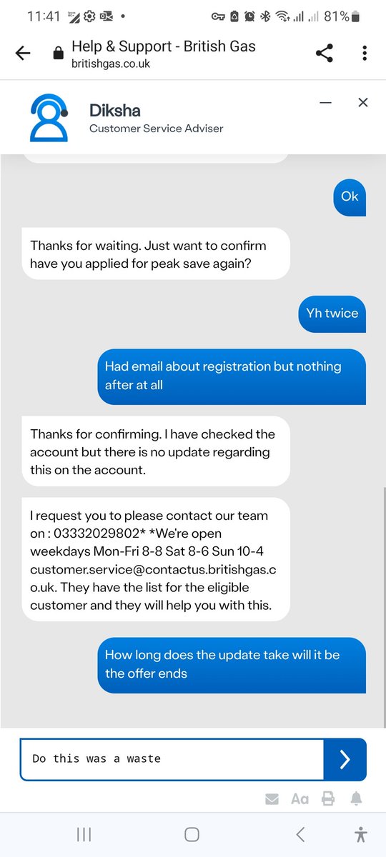 <a href="/BritishGas/">British Gas</a> struggling on y such a big company can't have clear communication. Called when told to but closed. Just want answer. #takemymoney #customercare #peaksave #itsacon