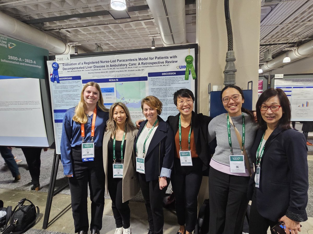 Liz Lee (@lizleenp) on Twitter photo So proud of our <a href="/UHN/">University Health Network</a> liver nurse team for evaluating our safety data on an RN-led paracentesis model for pts with decompensated cirrhosis for our poster @ #TLM2023!
Well utilized in 🇬🇧 but 1st in 🇨🇦 🇺🇸 🇲🇽
Congrats Molly-
🏆 Poster of Distinction & <a href="/AASLDFoundation/">AASLD Foundation</a> awardee! So proud of our <a href="/UHN/">University Health Network</a> liver nurse team for evaluating our safety data on an RN-led paracentesis model for pts with decompensated cirrhosis for our poster @ #TLM2023!
Well utilized in 🇬🇧 but 1st in 🇨🇦 🇺🇸 🇲🇽
Congrats Molly-
🏆 Poster of Distinction & <a href="/AASLDFoundation/">AASLD Foundation</a> awardee!