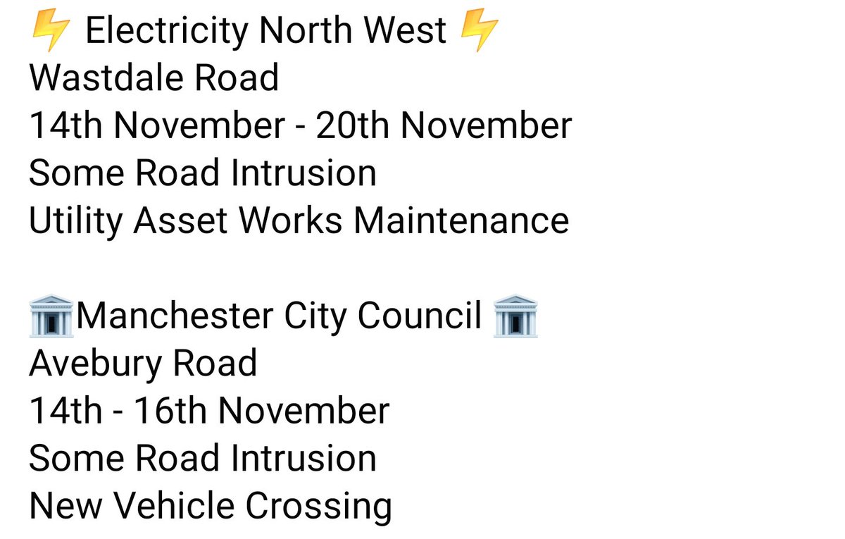 ⚠️Roadworks⚠️Next 2 Weeks