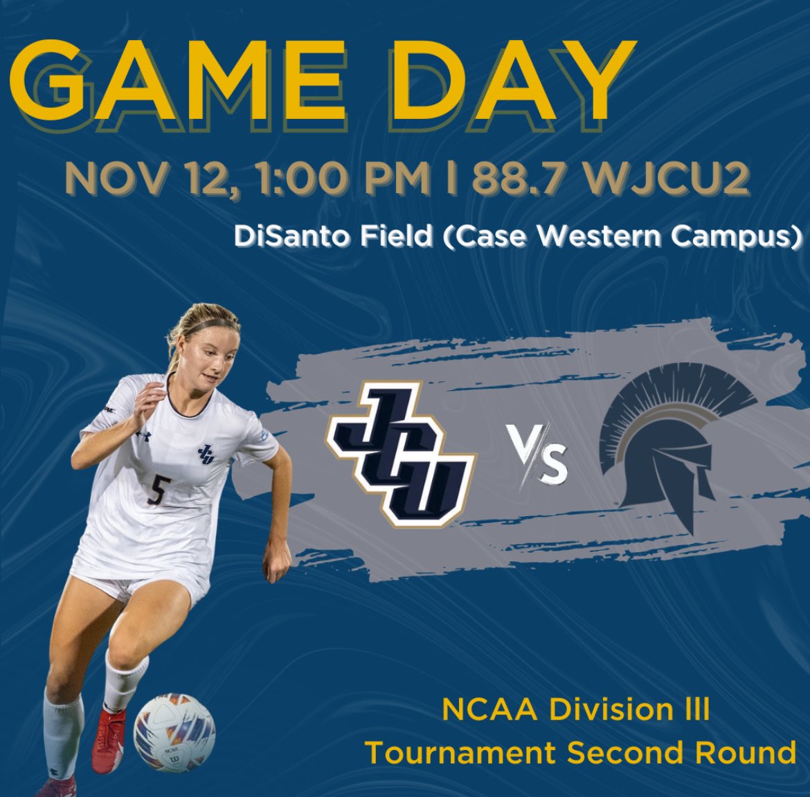 Tune in for the second round of the NCAA Division III Tournament at 1:00pm for @jcuws vs @cwruwsoc on WJCU2, the WJCU app or at wjcu.org!