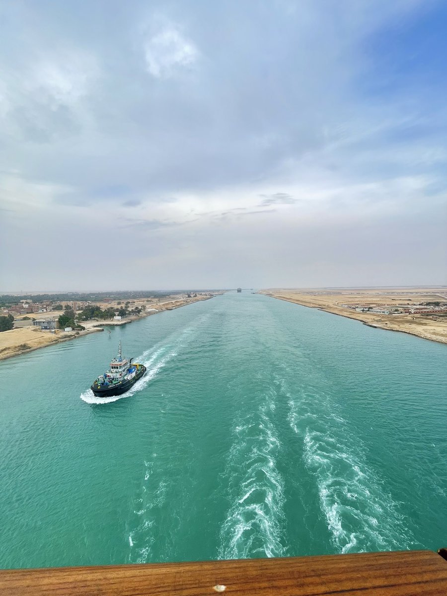 Sailing through the Suez Canal today, hopefully we don’t get stuck #suezcanal #mscvirtuoasa