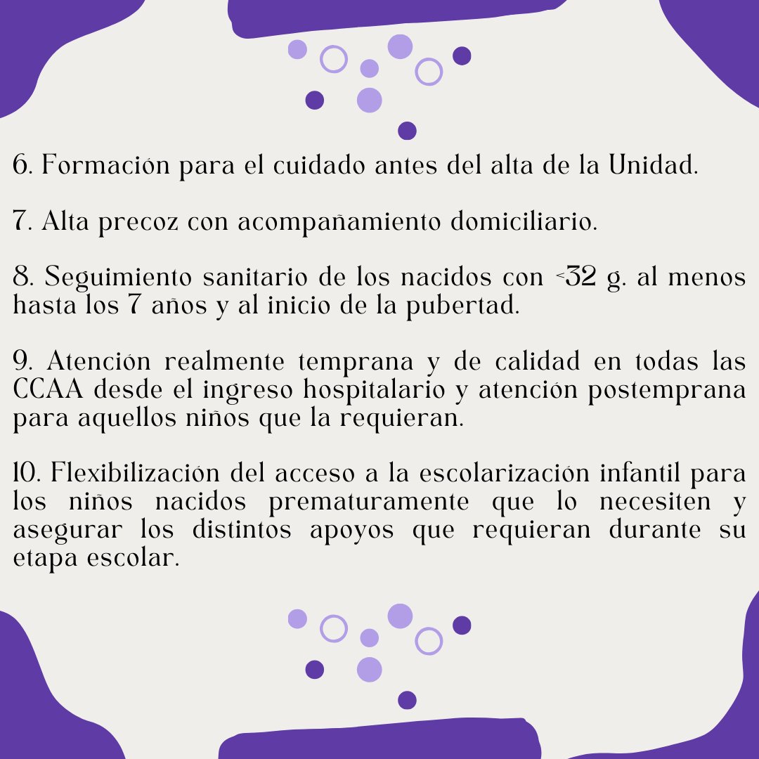 Con motivo de la celebración del Día Mundial de la Prematuridad, las asociaciones de familias de bebés prematuros de España se unen y firman este Decálogo, para llevar a la opinión pública las medidas que consideramos básicas para dar el mejor cuidado a nuestros/as hijos/as👇