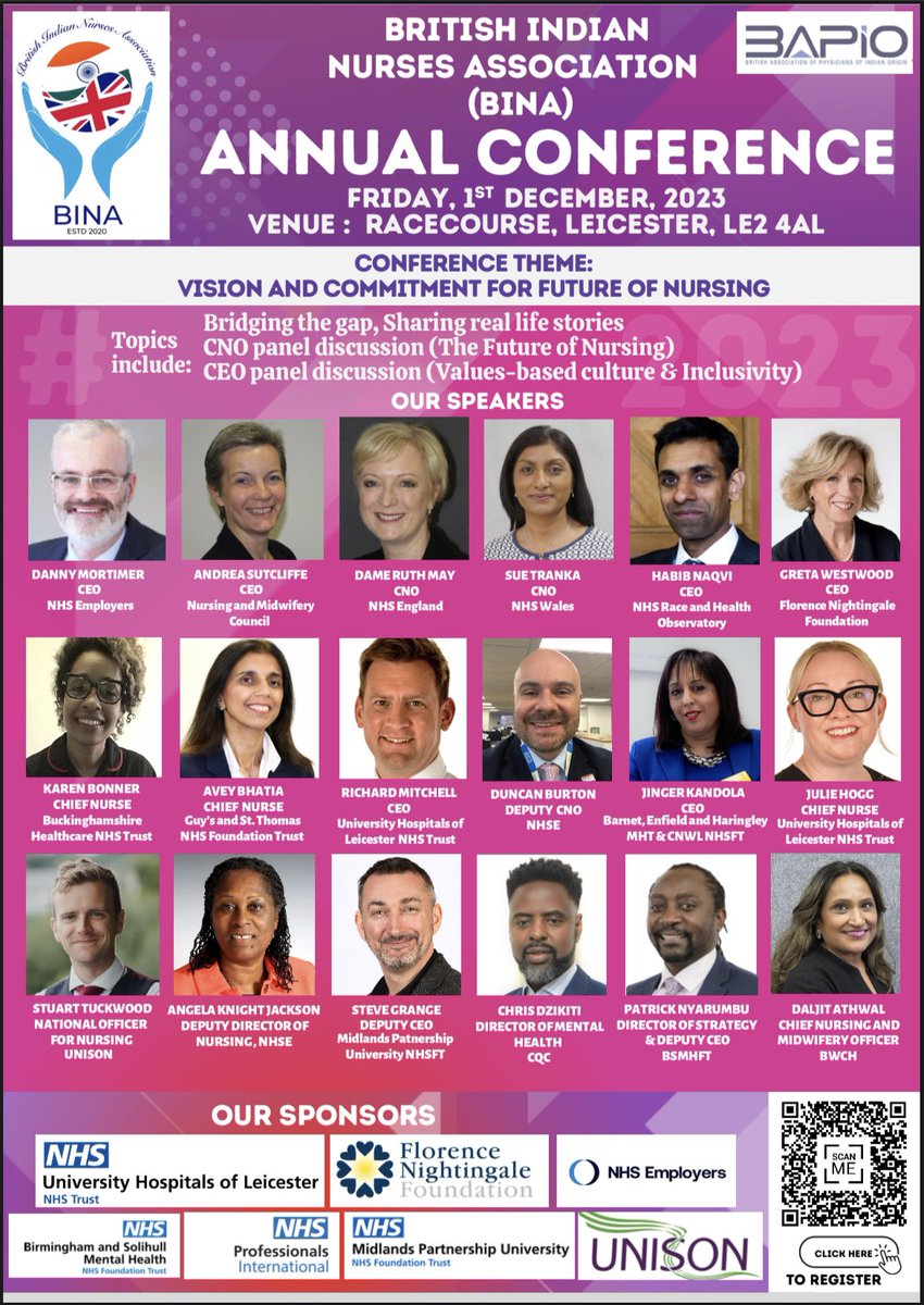 Our Annual Conference-1st Dec’23- Leicester.Registration completely free eventbrite.co.uk/e/bina-annual-… (includes lunch) lets join our leaders speaking on their leadership journey, bridging the gap, culture change.Let’s connect, energise &amp; make our NHS better for our population