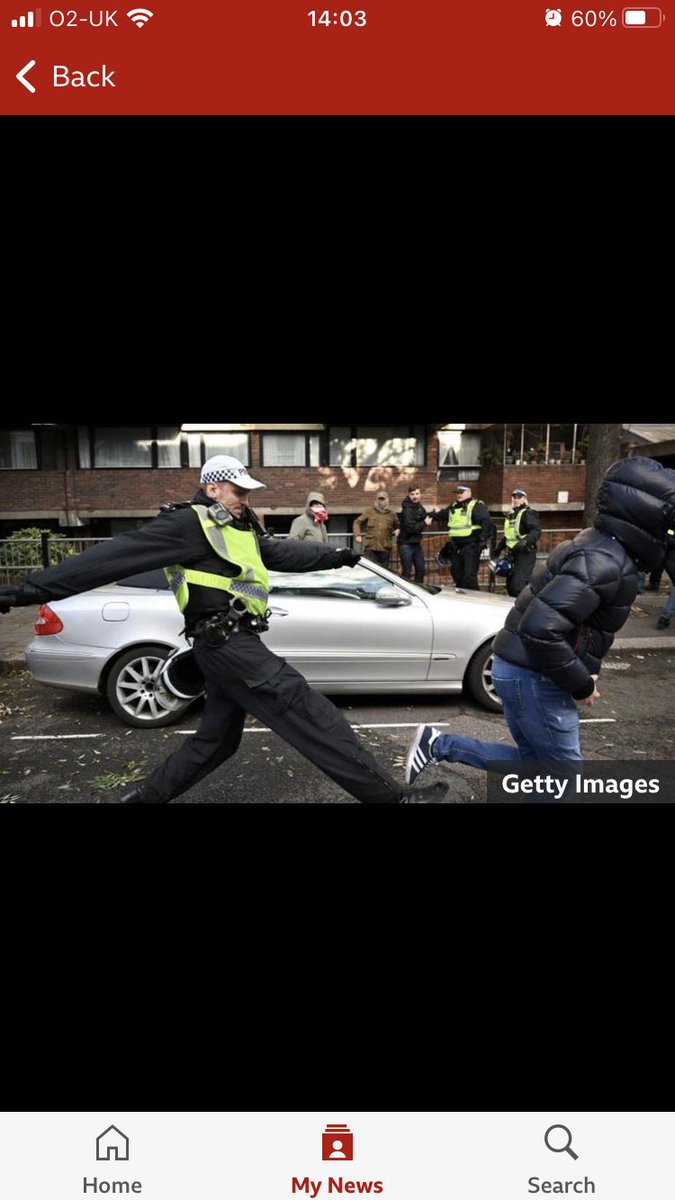 Jo_Shwar's tweet photo. A protest occurs and the BBC publish this photo… @BBCNews please explain why… it looks like another anti- police angle…? https://t.co/21TEYuBM36