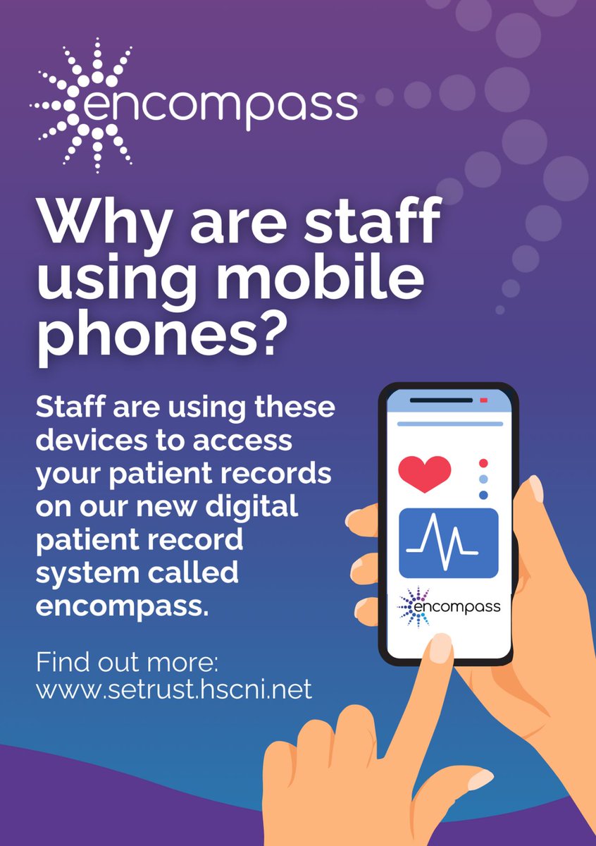 In certain areas of our hospitals and community services, staff will now use mobile devices to access and record patient &amp; service user information 🤳 

These devices allow staff access to your patient records through our new digital system called encompass.