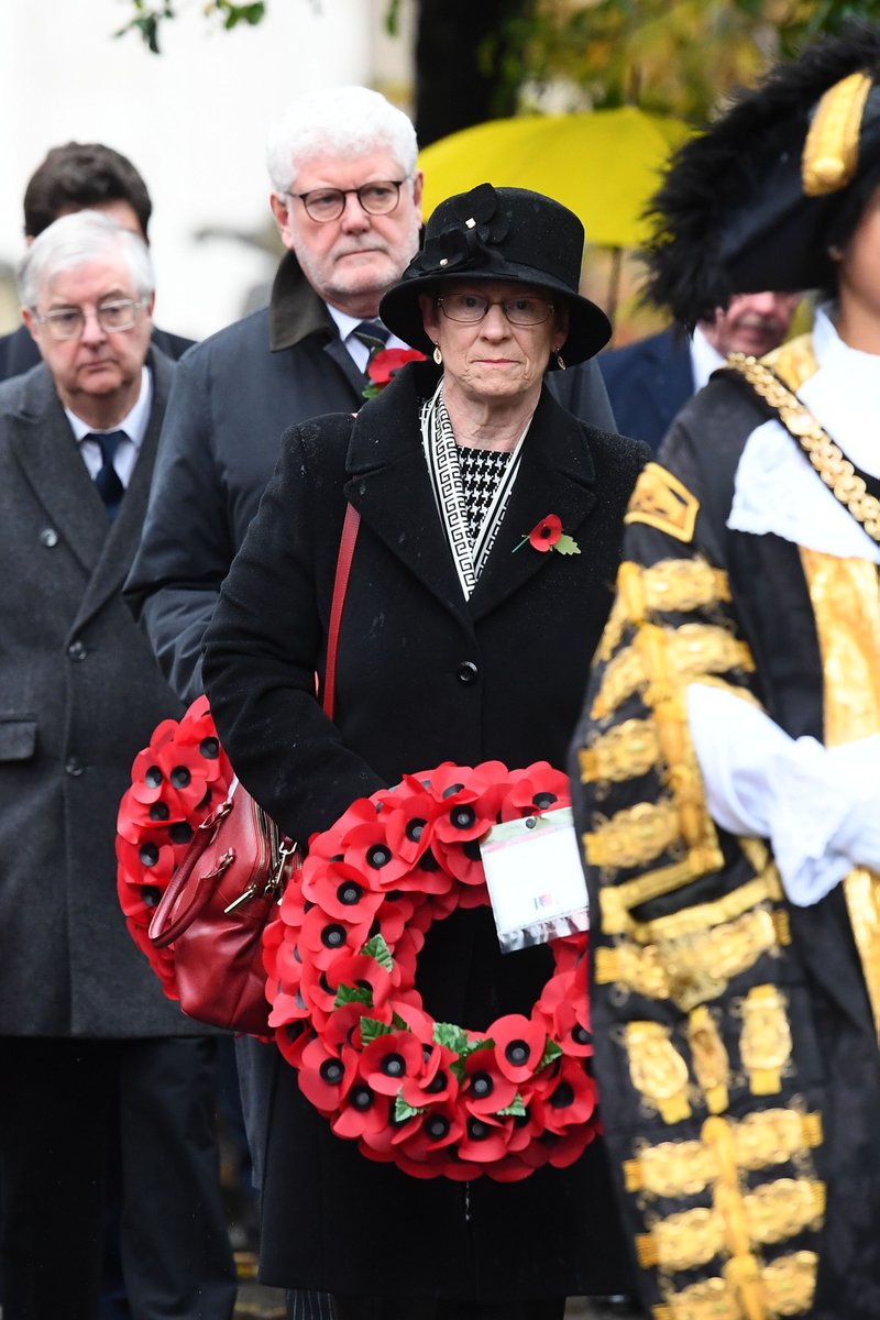 This morning's National Service of Remembrance for Wales was attended by @JoyceWatsonmsas, who laid a wreath on behalf of the Senedd to honour and remember those who have served and lost their lives protecting our freedoms.
